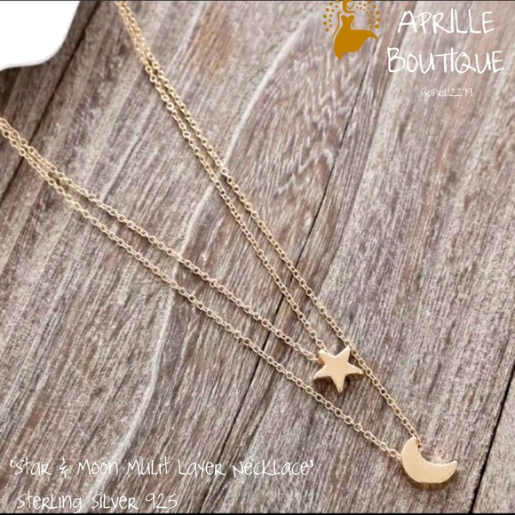 Silver & Gold Star & Moon Layered Charm Necklace - Picture 3 of 6